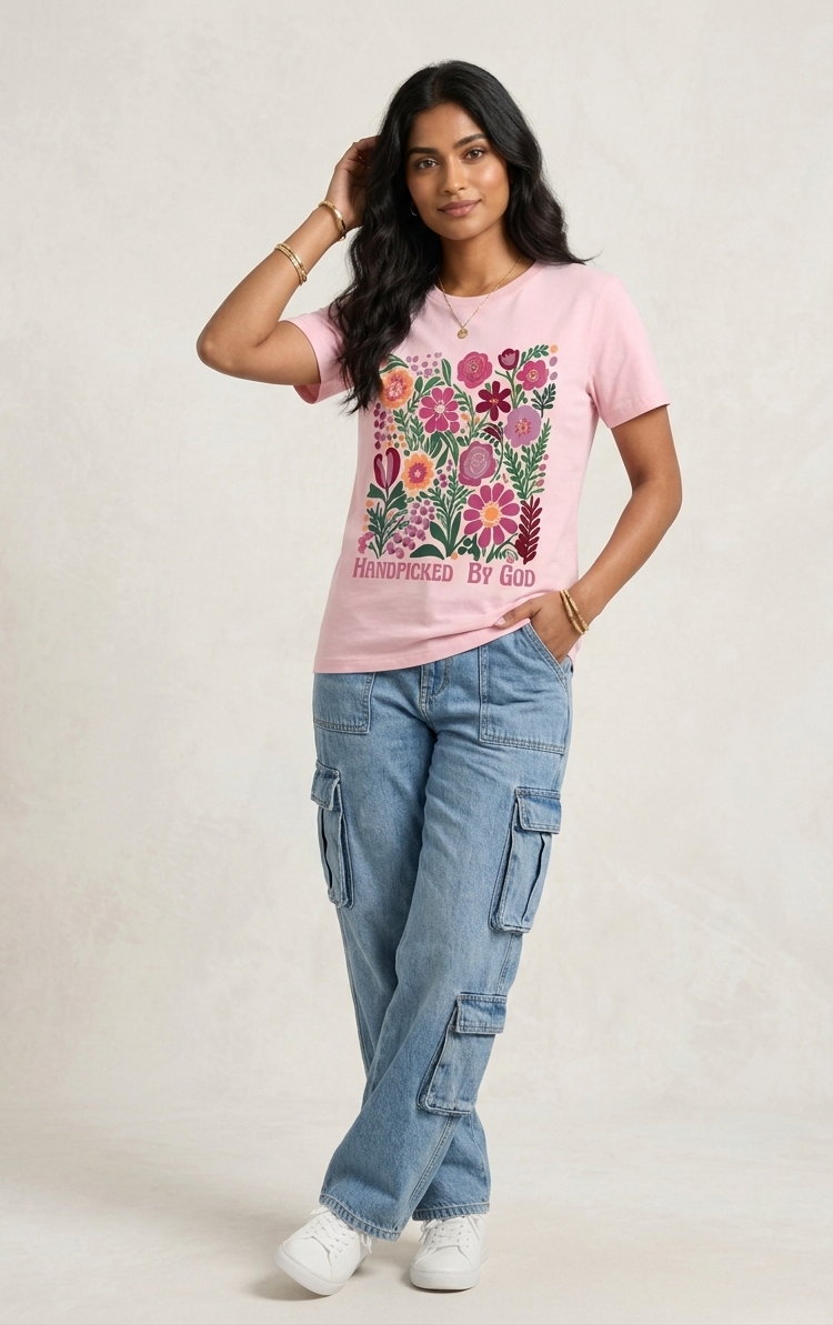 Floral Aesthetic Poly-Cotton T-Shirt  Lightweight , Soft & Comfortable