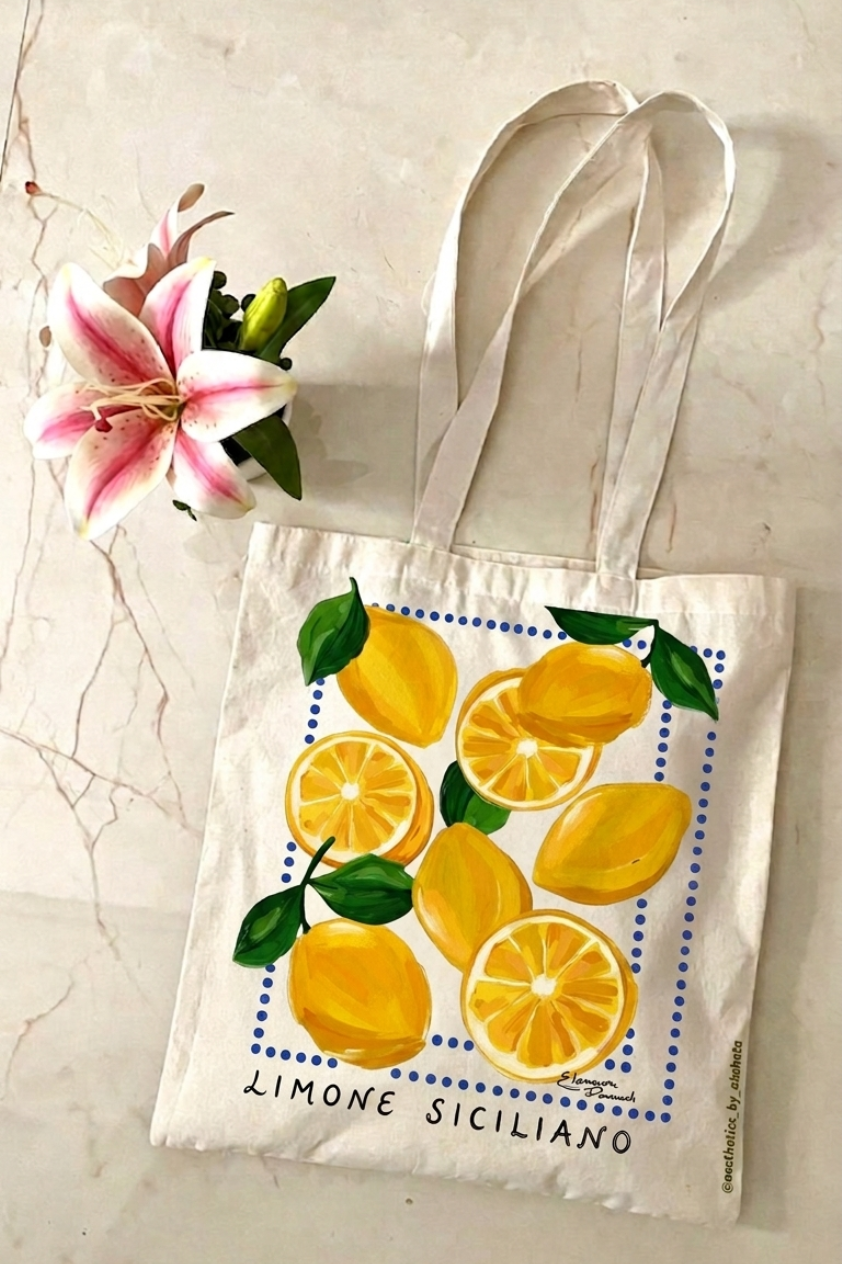 Lemon Printed Canvas Tote Bag